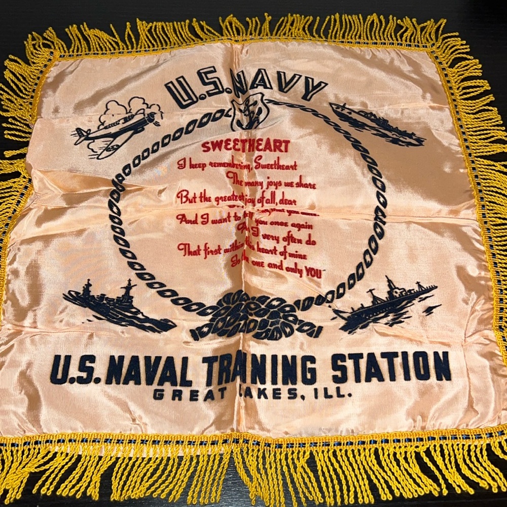 1940's US Navy World War II US Naval Air Station Silk Sweetheart Pillow Case